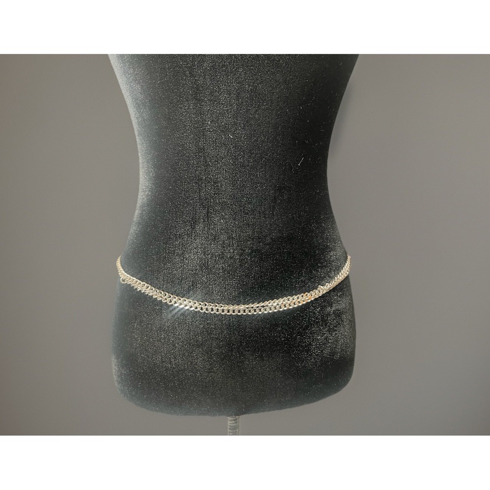 B-low‎ the belt Double Chain Leather BELT Black Belt with Silver Buckle Medium